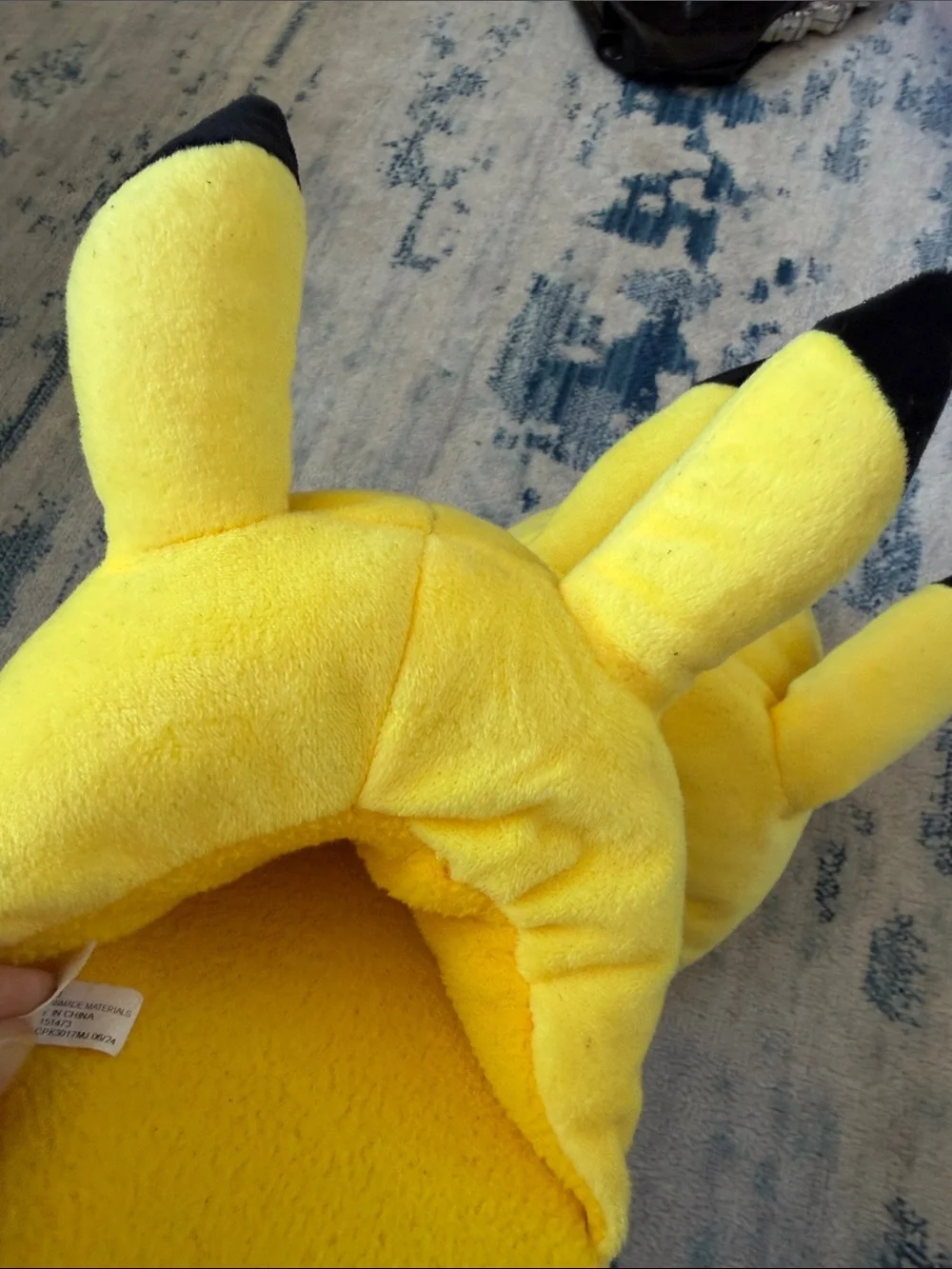 Pokemon Pikachu Plush Slippers in Yellow with Black and Red Accents